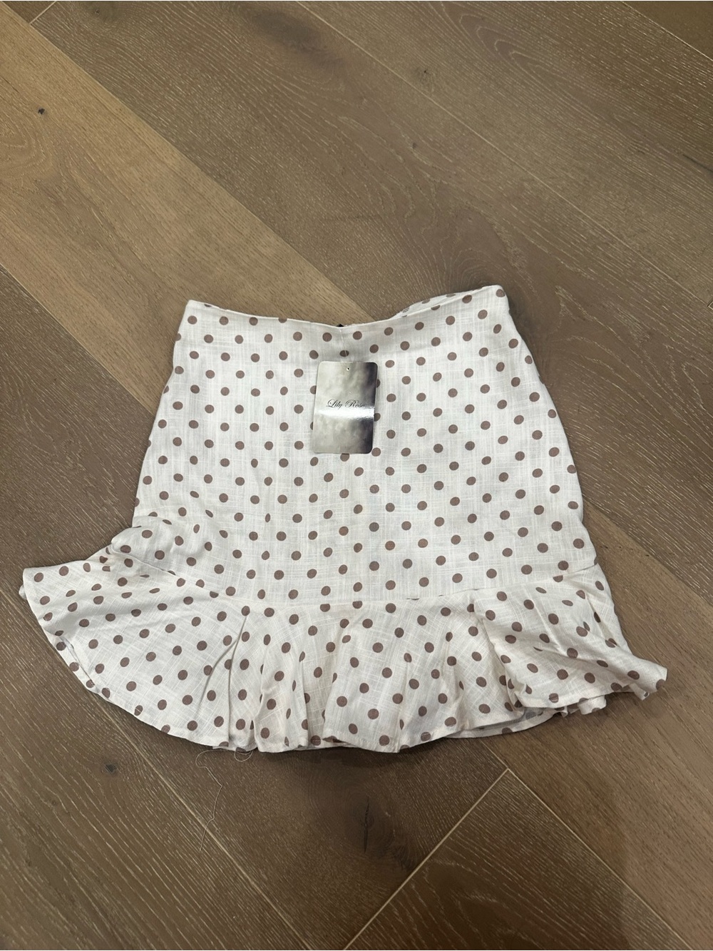 Cream Mini Skirt with Brown Polka Dots